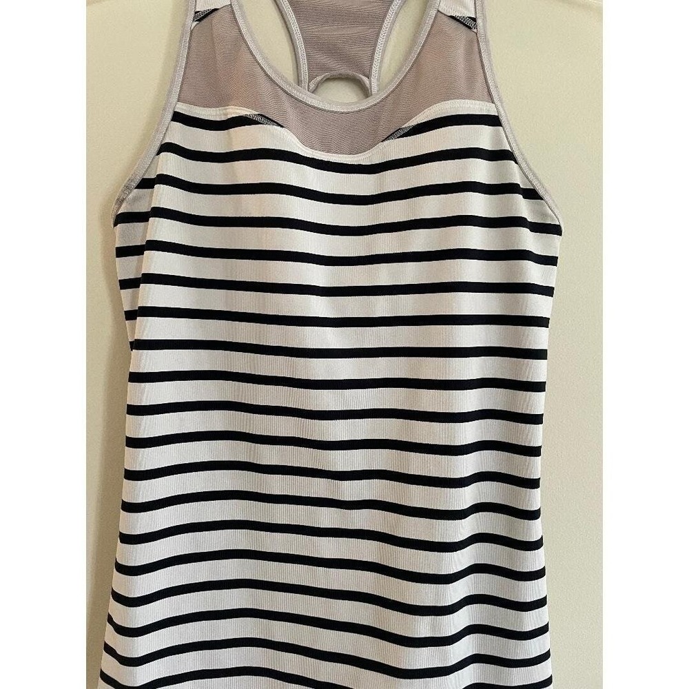 Athleta Striped Racerback Workout Tank Top with Shelf Bra Black White Size XS - Picture 6 of 9